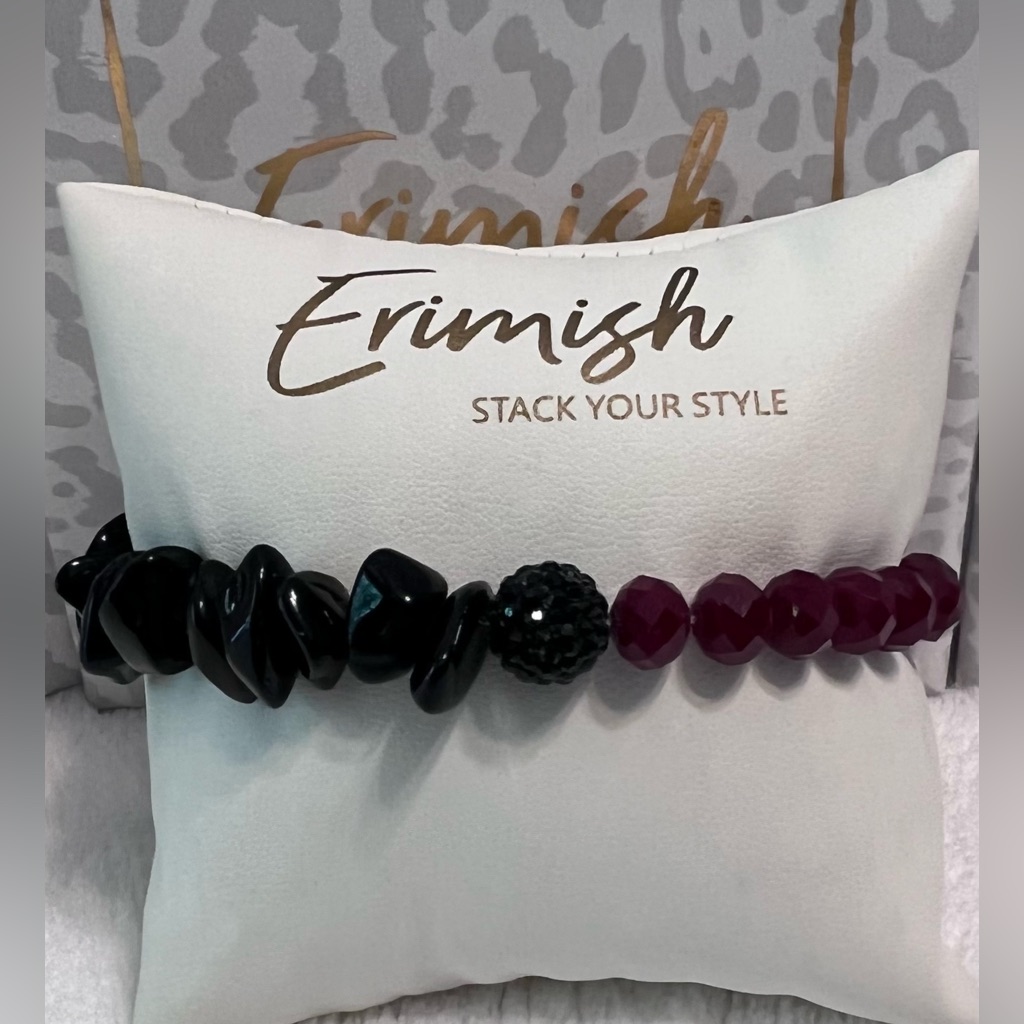 Brand New Erimish Bracelet - Maroon Bead Black Stone With Glitterball 19$